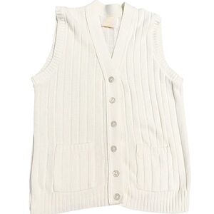 Vintage White Ribbed Button-Up Vest Size Large